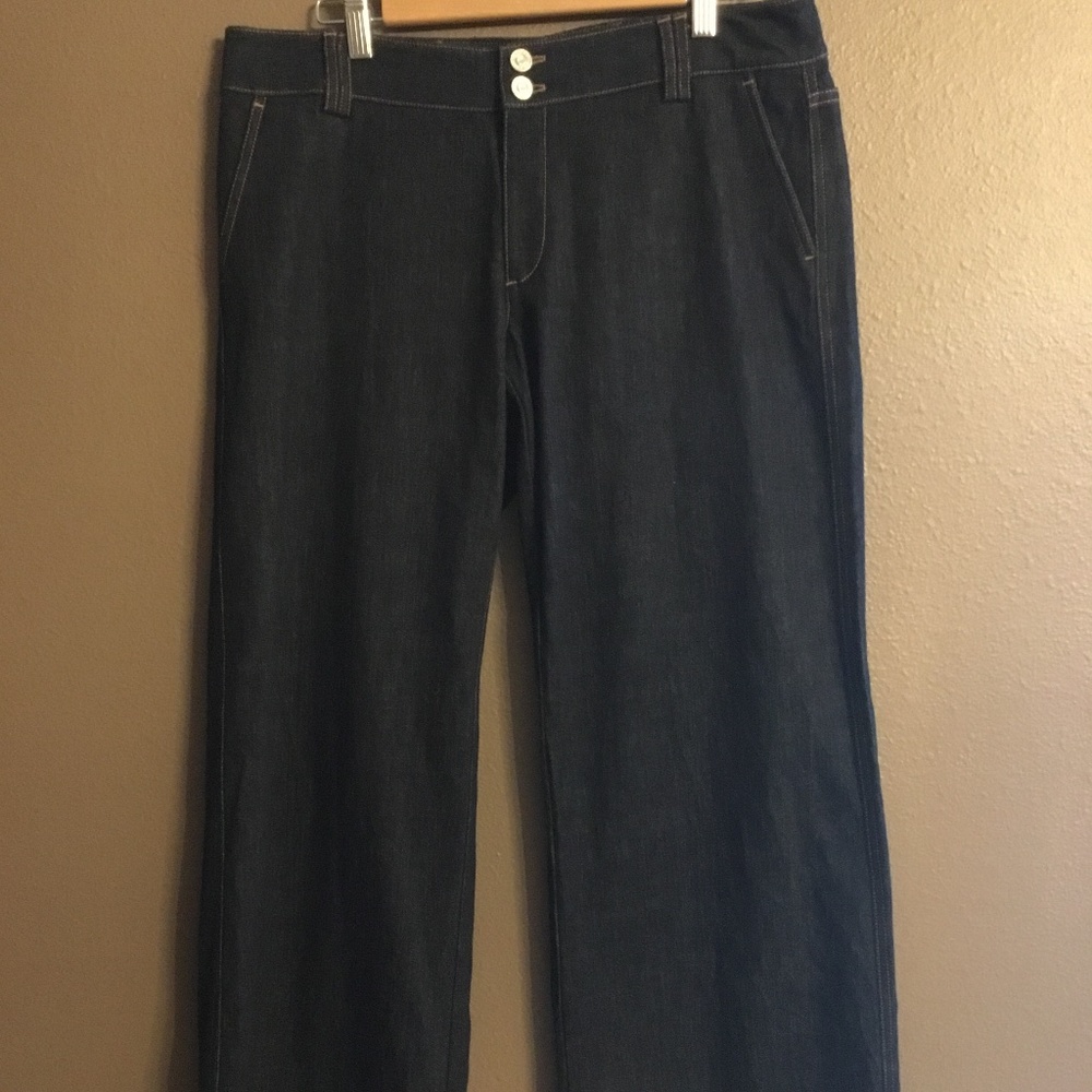 DESIGNER St. John denim trouser jeans MINT! Navy dark blue Size 12
